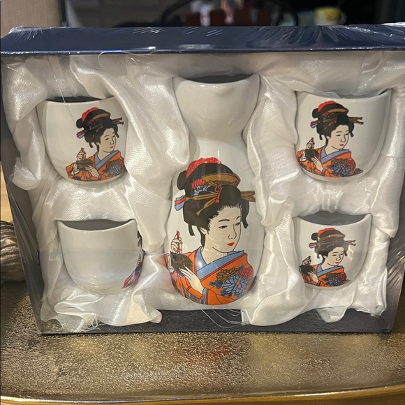 Saki Beverage Shot Glasses Other - #1199=Elegant Geisha Tea Set - White and Red